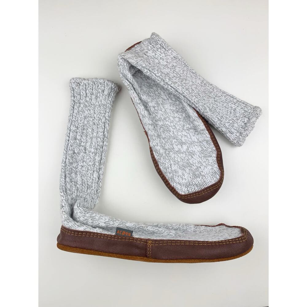Acorn The Original Slipper Socks Grey Ribbed Knit Men's 7.5-8.5 Women's 9.5-10.5